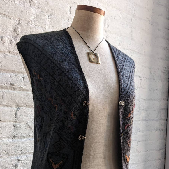 Vintage Southwest Knit Sweater Vest Boho Duster Fairisle Longline Retro Cardigan - Picture 6 of 8